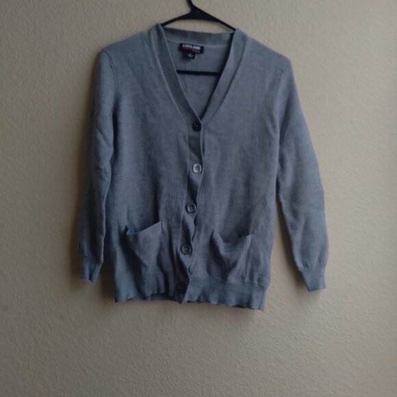Kirkland Signature Shrunken Gray 100% Extra Fine Merino Wool Cardigan - Picture 1 of 5